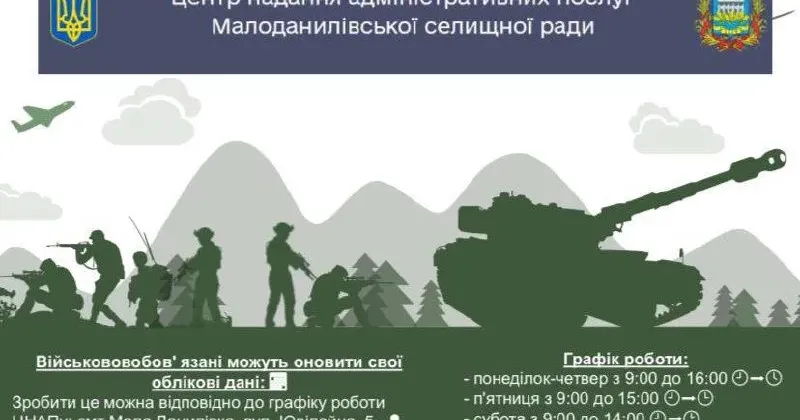 малюнок з Телеграм-каналу ґмалоданилівської селищної ради Як військовозобов'язаним оновити облікові дані в Малоданилівської громади на порталі Gromada Group